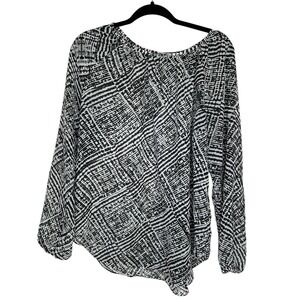 Daisy Fuentes Black White Patterned Women's‎ Size Large Long Sleeve Blouse
